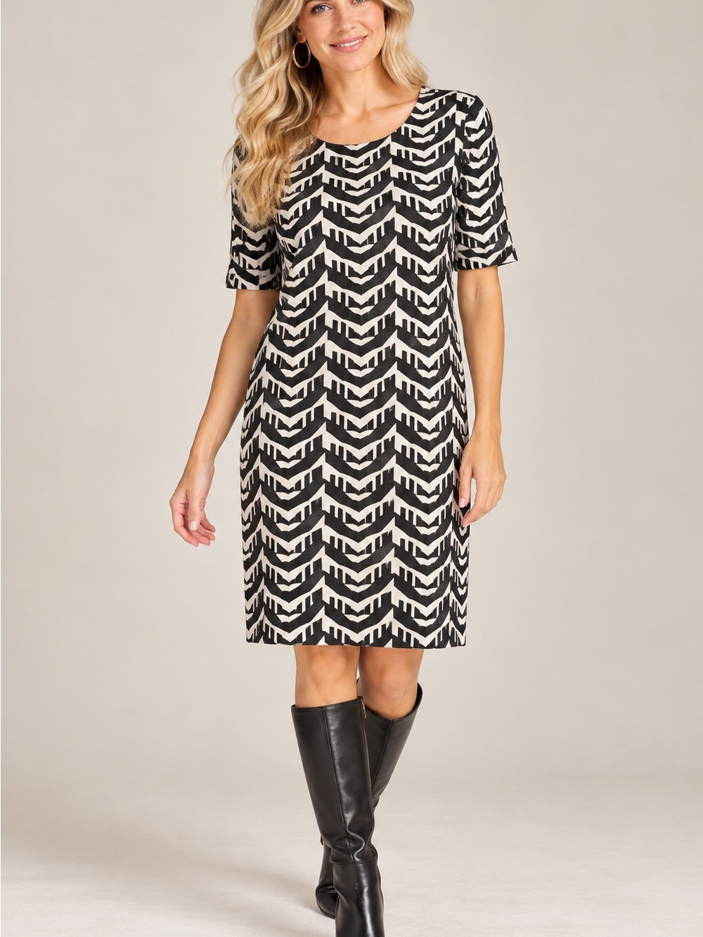LuLaRoe Black & Cream Chevron Midi Shift Dress